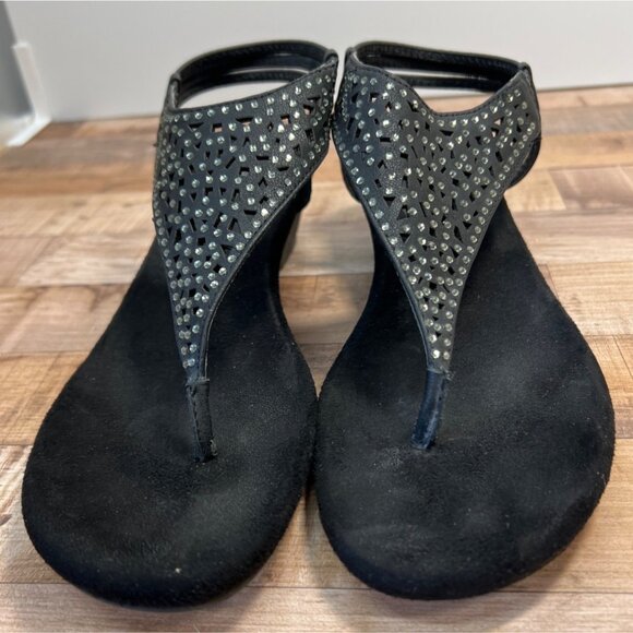 Womens Croft & Barrow Ortholite Rhinestone Black Sandals Wedge Heel 8 - Picture 2 of 5